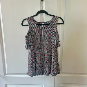 Striped butterfly cutout shoulder shirt - size XS